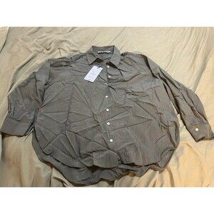 NWT Zara Oversized Olive Green Pinstripe Button Down Shirt Retail $47.90
